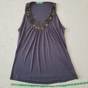 Pre-owned rarely worn Queen Esther grey jewel crusted neck sleeveless top. M